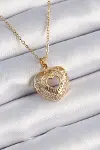 316L Çelik Gold Renk Zirkon Taşlı Kalp Model Vintage Kadın Kolye-2