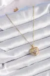 316L Çelik Gold Renk Zirkon Taşlı Kalp Model Vintage Kadın Kolye-1
