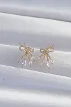 Pirinç Gold Renk Zirkon Taşlı Fiyonk Küpe-2