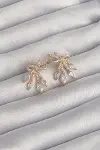 Pirinç Gold Renk Zirkon Taşlı Fiyonk Küpe-1