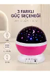 Pembe Yıldızlı Gece Lambası Döner Gökyüzü Projeksiyon Işığı-1