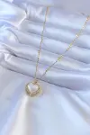316L Çelik Gold Renk İncili Kalp Model Zirkon Taşlı Kadın Kolye-2
