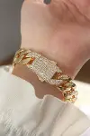 Vip Seri Pirinç Ortası Zirkon Taşlı Gold Renk Gurmet Bileklik-2