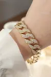 Vip Seri Pirinç Ortası Zirkon Taşlı Gold Renk Gurmet Bileklik-1