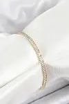 Pirinç Zirkon Taşlı İnce Su Yolu Model Gold Renk Kadın Bileklik-1