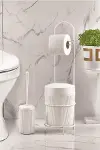 Metal Standlı Yuvarlak Kovalı & Kağıtlıklı & Fırçalıklı Beyaz Banyo Takımı-2