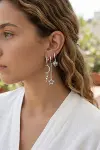 3 lü Set Ay Yıldız ve Güneş Model Gümüş Renk Kadın Küpe-2