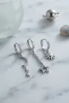 3 lü Set Ay Yıldız ve Güneş Model Gümüş Renk Kadın Küpe-1