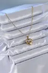 316L Çelik Gold Renk Zirkon Detay Kalp Model Kadın Kolye-2