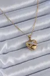 316L Çelik Gold Renk Zirkon Detay Kalp Model Kadın Kolye-1