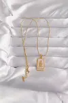 316L Çelik Gold Renk Pembe Mineli El Figür Tarot Kolye-2