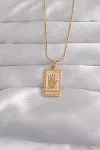 316L Çelik Gold Renk Pembe Mineli El Figür Tarot Kolye-1