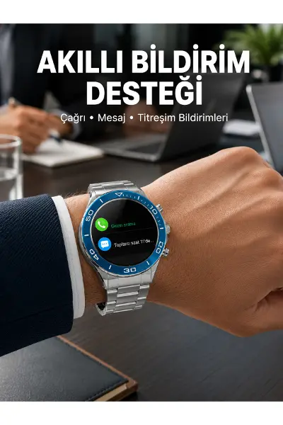 Akıllı Saat Çelik Kordonlu Amoled Ekran Android ve İOS Uyumlu Çağrı Cevaplayabilen Yeni Nesil