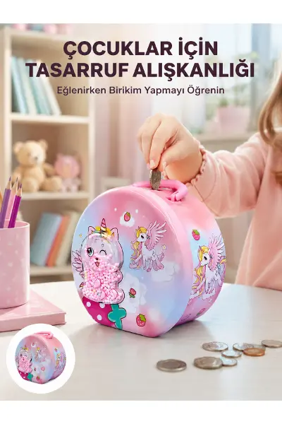 Mini Çocuk Para Kasası Güvenli Kilitli Birikim Kutusu