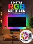 5 Metre RGB Şerit LED 5050 SMD Uzaktan Kumandalı Renkli Dekoratif LED Aydınlatma Seti-1