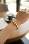 Gold Renk Pirinç Zirkon Taşlı Yılan Model Kadın Bileklik-2