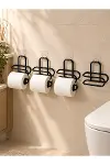Siyah Metal WC Kağıtlık Yapışkanlı Duvar Tipi Tuvalet Kağıdı Tutucu Seti 4 Adet-2
