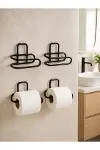 Siyah Metal WC Kağıtlık Yapışkanlı Duvar Tipi Tuvalet Kağıdı Tutucu Seti 4 Adet-4