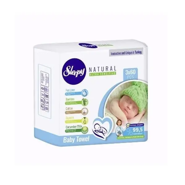 Sleepy Natural Islak Havlu Mendil 3x60 180 Yaprak