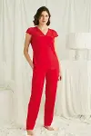 Yakası Kolu ve Omzu Dantelli Önü Düğmeli Pijama Takımı-1