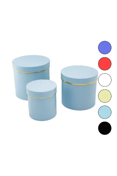 3PCS Yuvarlak Mat Renkli - Düz Renk Karton Hediye Kutusu 18-16-12CM
