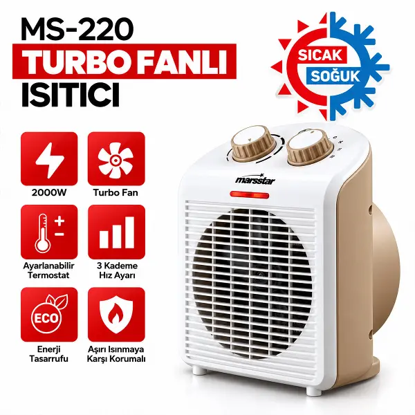 SICAK - SOĞUK TURBO FANLI ISITICI 3 KADEME HIZ AYAR 2000W MS-220 (4745)