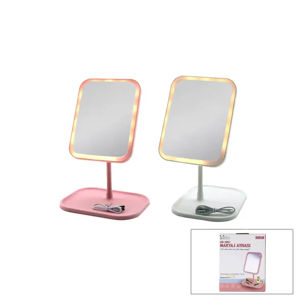 DİKDÖRTGEN 7 INC LEDLİ - USB ŞARJLI MAKYAJ AYNASI 90° AÇI AYARLI TAKILI AYAK RENKLİ PLS İ11-017 (4745)