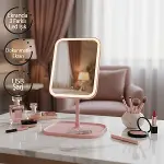 DİKDÖRTGEN 7 INC LEDLİ - USB ŞARJLI MAKYAJ AYNASI 90° AÇI AYARLI TAKILI AYAK RENKLİ PLS İ11-017 (4745)-4