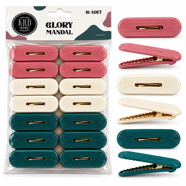 16PCS ÇAMAŞIR MANDALI RENKLİ PLASTİK - KABARTMA DESENLİ (4745)