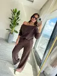 Kadın Uzun Kollu Tek Omuzdan Açık Modal Bluz Ve Pantolon Ikili Takım-4