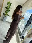 Kadın Uzun Kollu Tek Omuzdan Açık Modal Bluz Ve Pantolon Ikili Takım-6