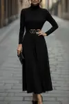 Kadın Uzun Kollu Balıkçı Yaka Uzun Akrilik Elbise (kemersiz)-1