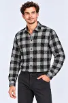 Erkek Ekose Kareli Batik Yıkamalı Şardonlu Uzun Kollu Regular Fit Oduncu Gömlek - Siyah-2