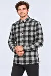 Erkek Ekose Kareli Batik Yıkamalı Şardonlu Uzun Kollu Regular Fit Oduncu Gömlek - Siyah-3