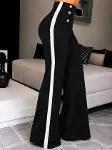 Kadın Yüksel Bel Düğmeli Yandan şerit Detaylı Paçaya Doğru Genişleyen Ithal Krep Pantolon-2