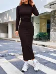 Kadın Uzun Kollu Balıkçı Yakalı Beli Büzgülü Uzun Modal Elbise-2