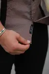 Erkek şerit Detaylı Uzun Kollu Pamuklu Keten Gömlek-3