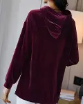 Kadın Uzun Kollu Kapşonlu Bağcıklı Kadife Uzun Bluz-2