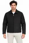 Erkek Su İtici Rüzgar Keser Astarlı Tam Fermuarlı 4 Mevsim Regular Fit Mont Ceket - Siyah-1