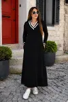 Kadın Uzun Kollu V Yakalı Cepli Uzun Viskon Iki Iplik Elbise-1