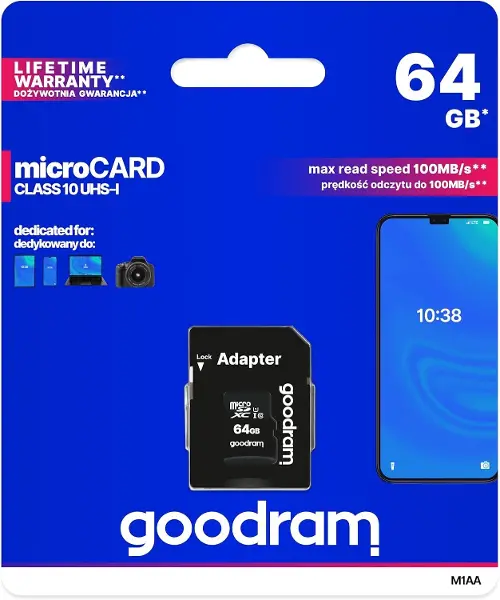 64GB MICRO CARD cl 10 UHS I + adapter