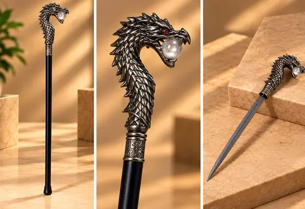 Dragon Büstü Kılıçlı Baston Alk1058