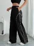 Kadın Yüksek Bel Bağcıklı şerit Detaylı Viskon Iki Iplik Pantolon-4