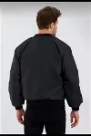Unisex Uzun Kol Baskılı Bomber Ceket - Siyah-2