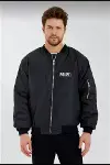 Unisex Uzun Kol Baskılı Bomber Ceket - Siyah-1