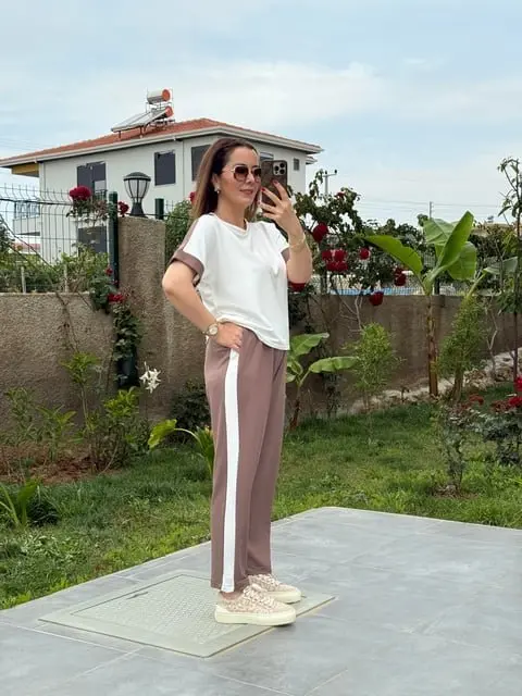 Kadın Modal Dokulu Kumaş Yanı şeritli Takım