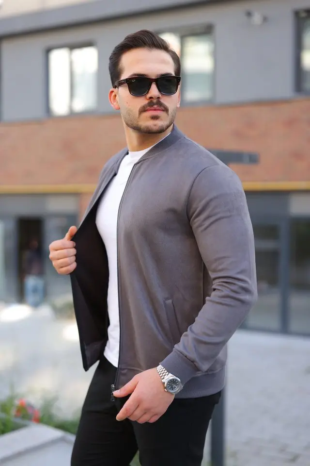 Erkek Scuba Süet Kumaş Bomber Hırka