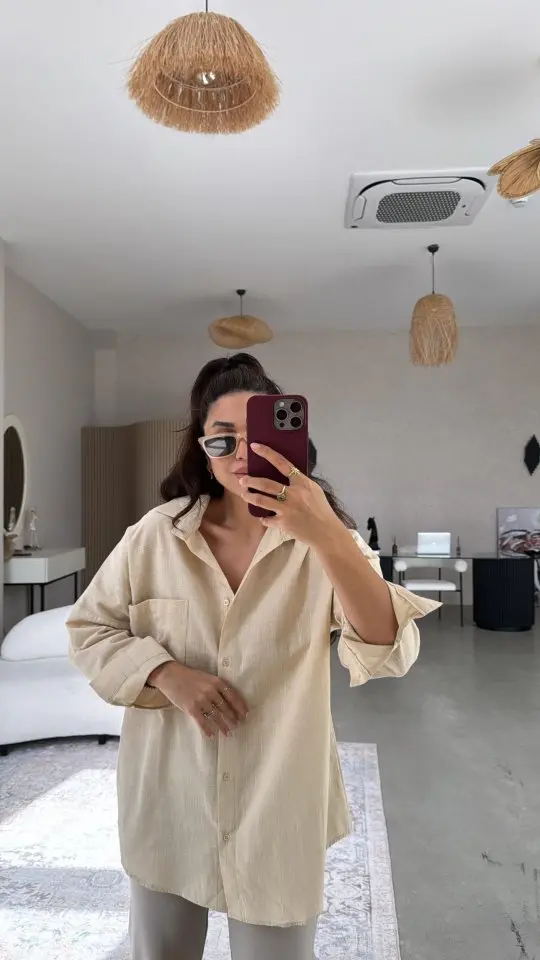 Kadın Tek Cepli Over Size Ketem Gömlek