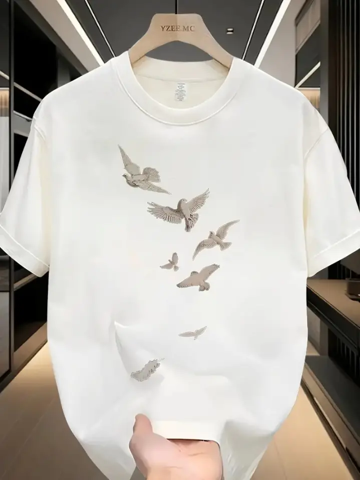 Baskılı Oversize Bisiklet Yaka T-shirt - Beyaz