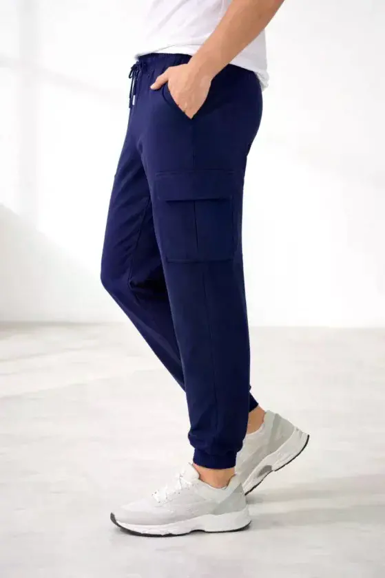 Erkek Jogger Eşofman Altı Regular Fit , Kargo Cepli, Lastikli Paça, Günlük Spor Pantolon - Lacivert